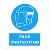 Mandatory Face protection safety sign, white background, blue image, blue highlight, white text, various sizes and materials, available from signworx.ie