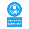Mandatory Use Hand Sanitiser safety sign white background, blue image, blue highlight, white text, various sizes and materials, available from signworx.ie