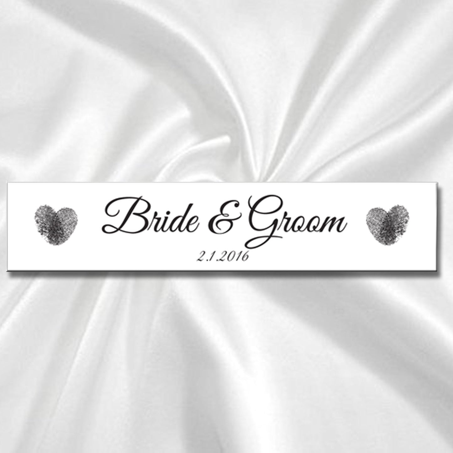 Wedding Car number plates with Thumbprint hearts design. The plate is white reflective background with black print