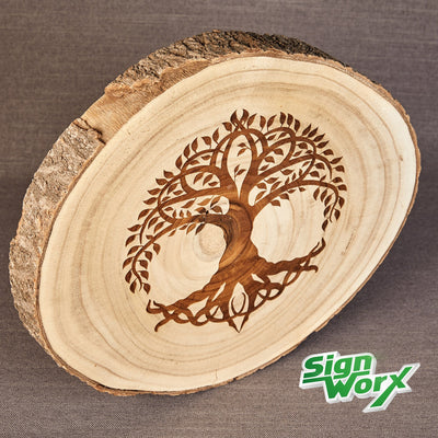Wood Slice with Tree of Life engraved, viewed from slightly different angle, add your name or short message to it to personalise or choose your own design, by Signworx.ie