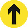 Yellow and black directional arrow, round sticker, available from signworx.ie